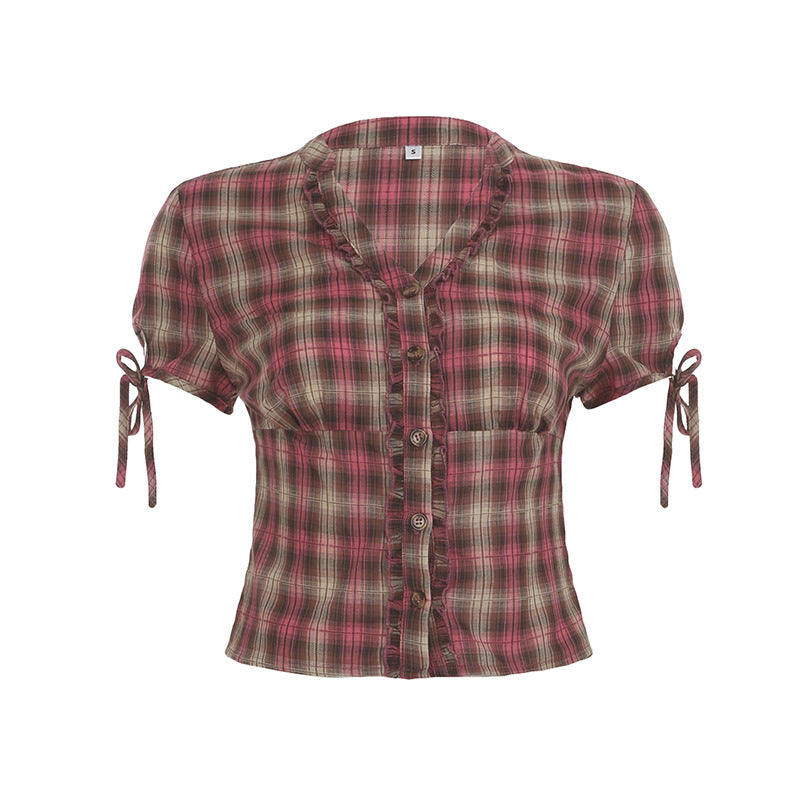 Hot Girl Retro Plaid Women's Slim Casual T-shirt
