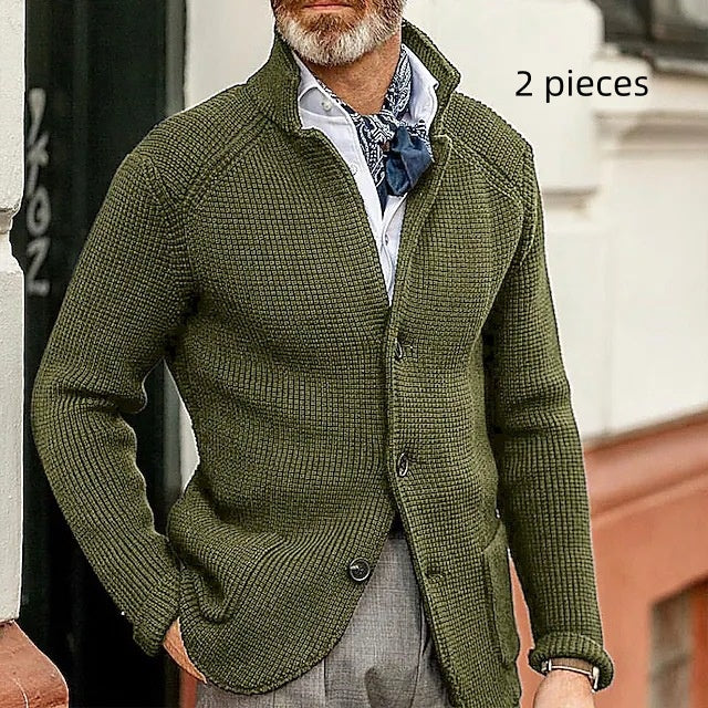 Fashion Men's Casual Long-sleeved Knitted Cardigan Stand Collar Sweater