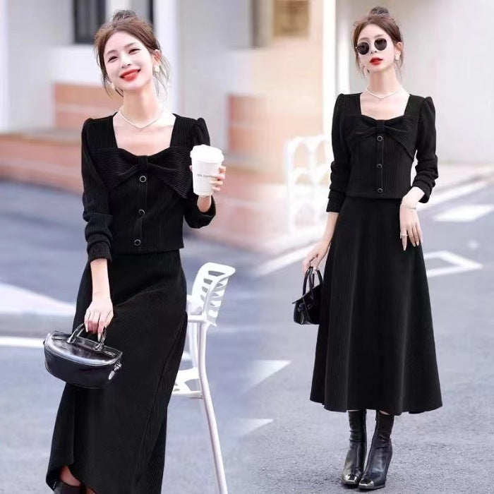 Womens Fashion Corduroy Top And Skirt Two-piece Set