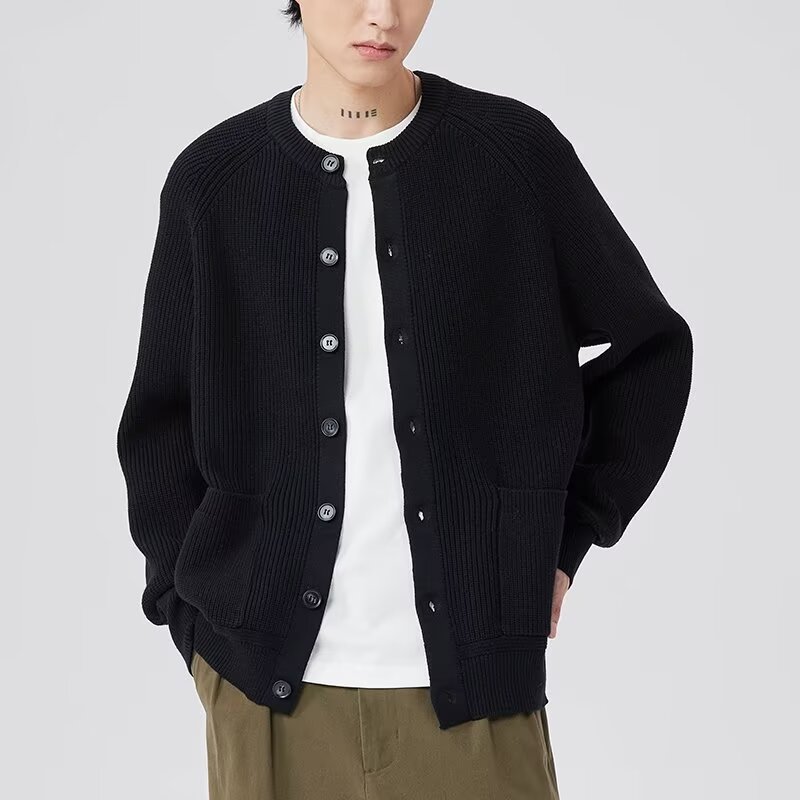Herre rundhals løs afslappet trend frakke sort sweater