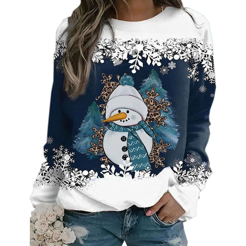 Fashion Christmas Snowman Round Neck Long Sleeve Women