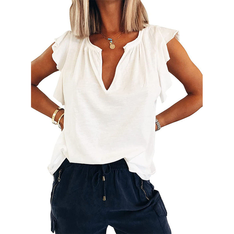 V-Neck Short Sleeve Loose Pullover T-Shirt
