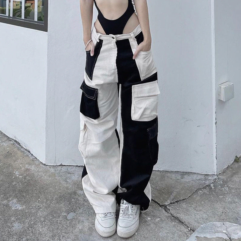 Street Shot Fashionable Color Contrast Multi Pocket Cargo Pants