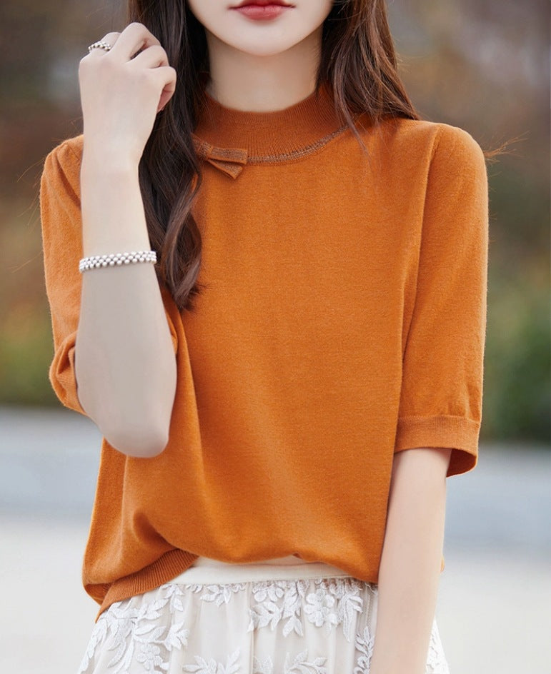 Half-high Collar Women's Versatile Thin Knit Top