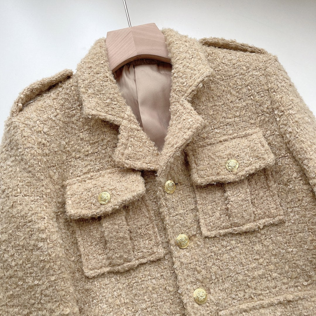Ladies Fashion Casual Tweed Wool Suit Jacket