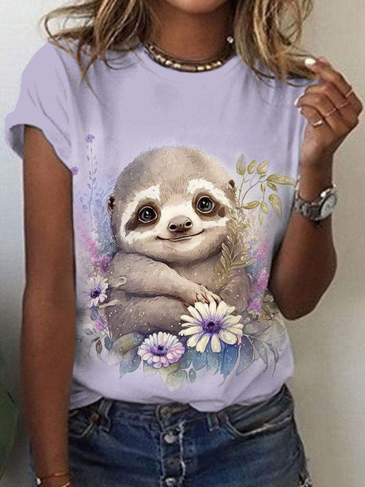 Cute Owl Pattern 3D Printed Round Neck Short Sleeve