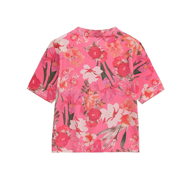 European And American Style Flower Print Knitted Short Sleeve Jacket