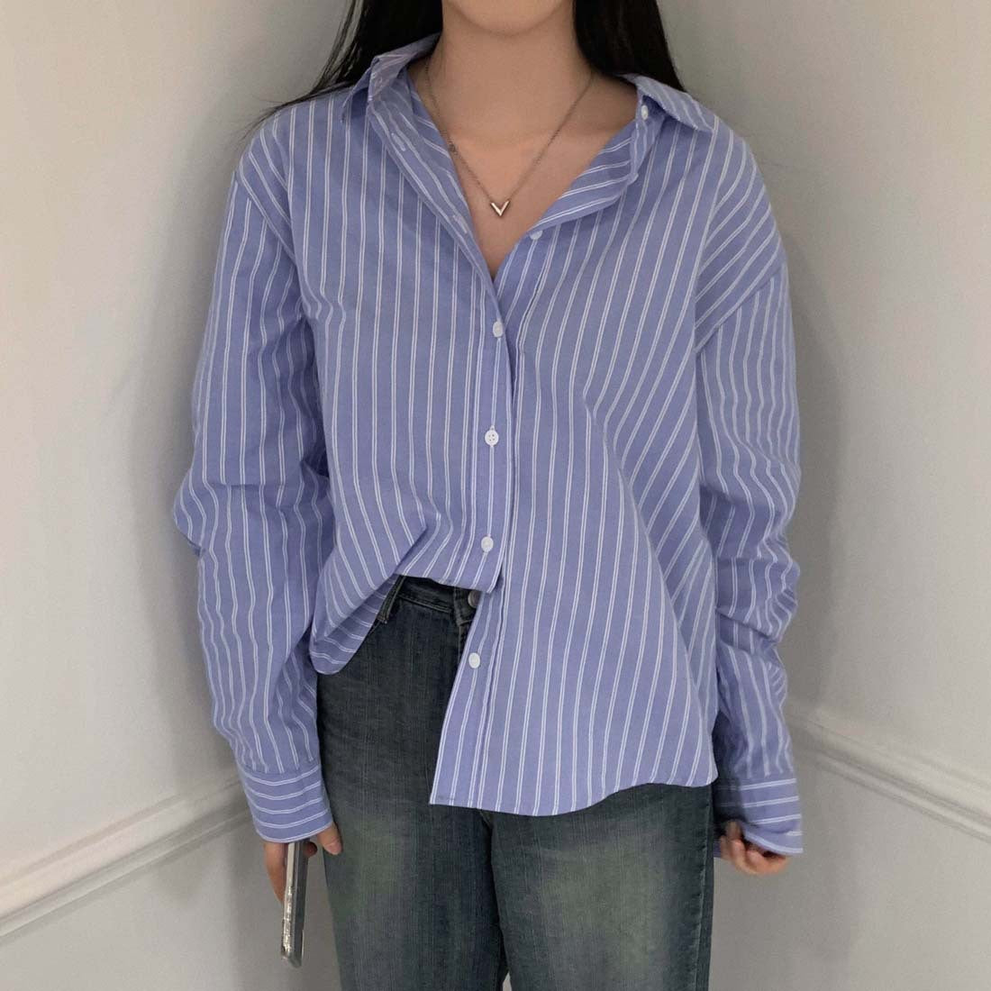 Early Spring Long Sleeve Striped All-matching Fashion Sense Of Design Shirt