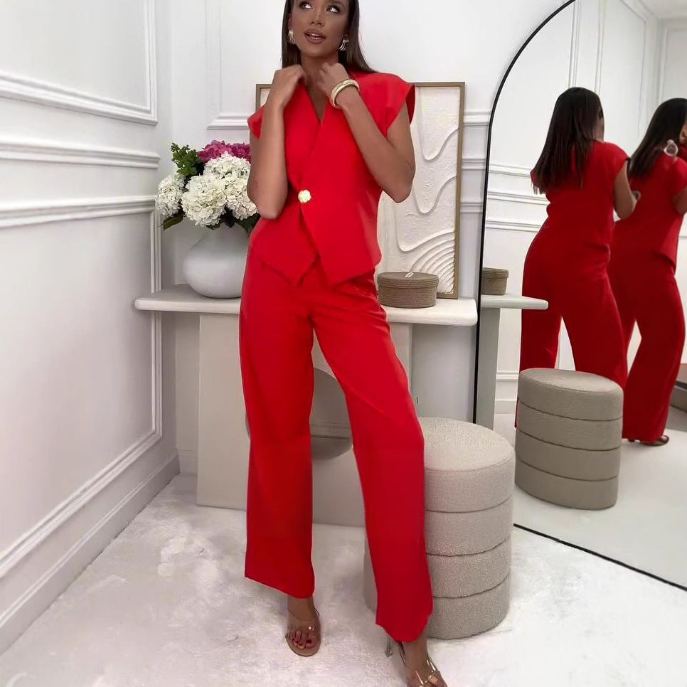 Button Wide-leg Pants Temperament Commute Fashion Suit