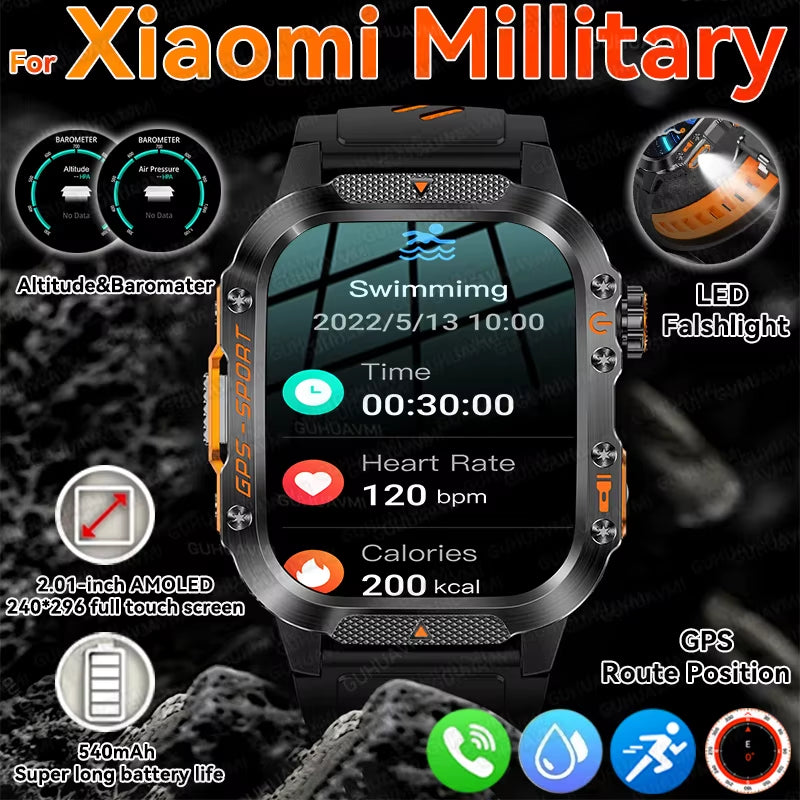 2025 for XIAOMI Original Millitary GPS Position 2.01"Smart Watch Men 3ATM Waterproof Compass 540Mah Bluetooth Call Smartwatches