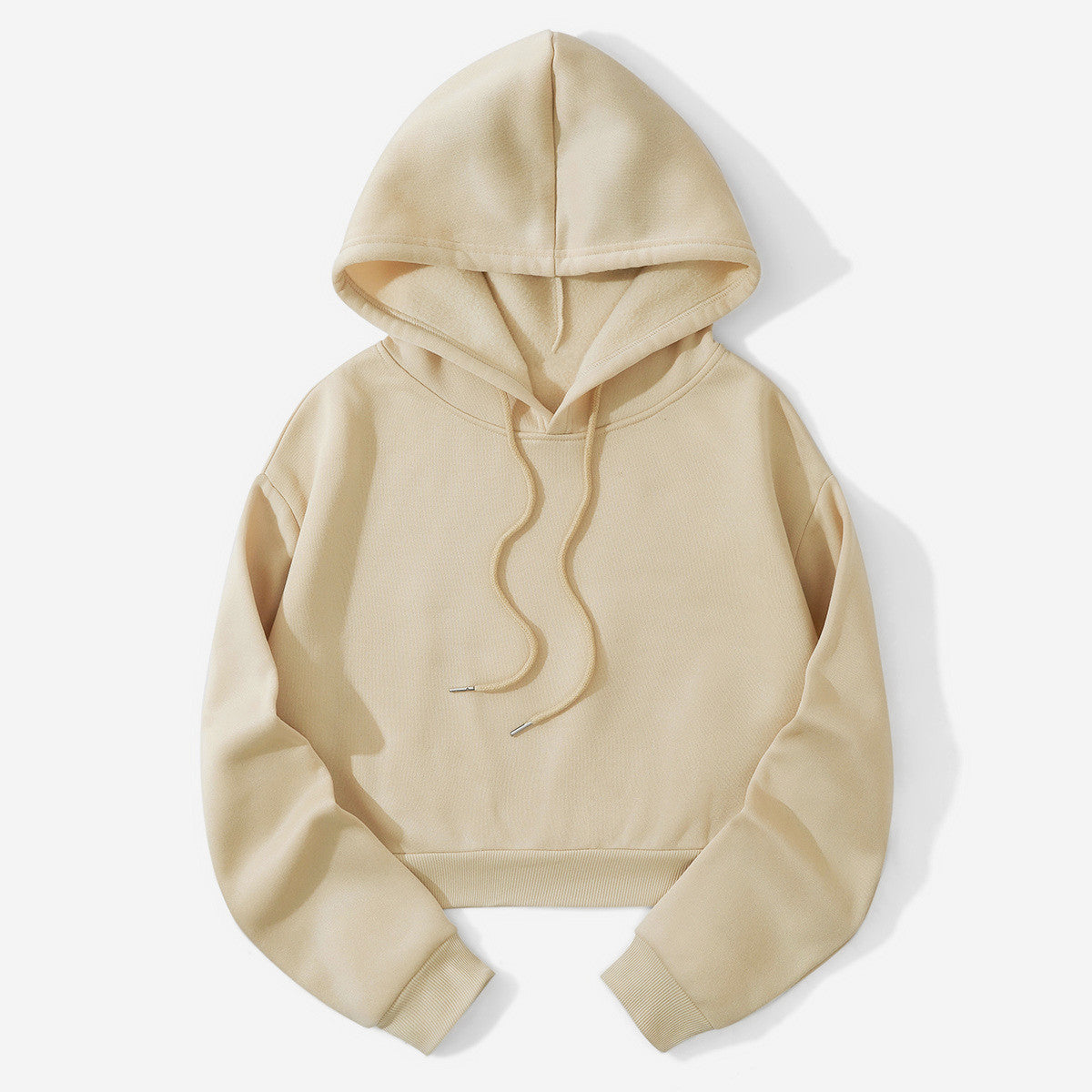Autumn And Winter Fleece-lined Casual Short Cropped Hooded Sweatshirt