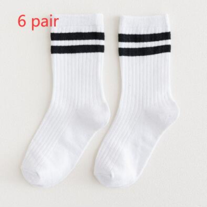 Mid-calf Length College Style Parallel Bars Trendy Retro Women's Striped Socks