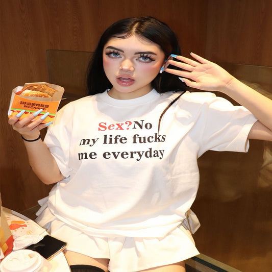 Spoof Slogan Letter Printing Creative Short-sleeved T-shirt