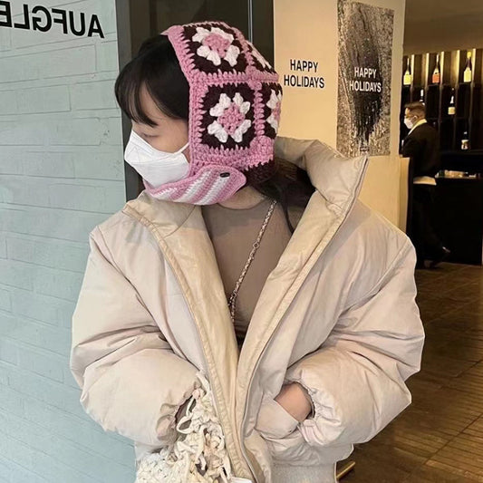 Ladies Fashion Floral Striped Knit Sweater Hat