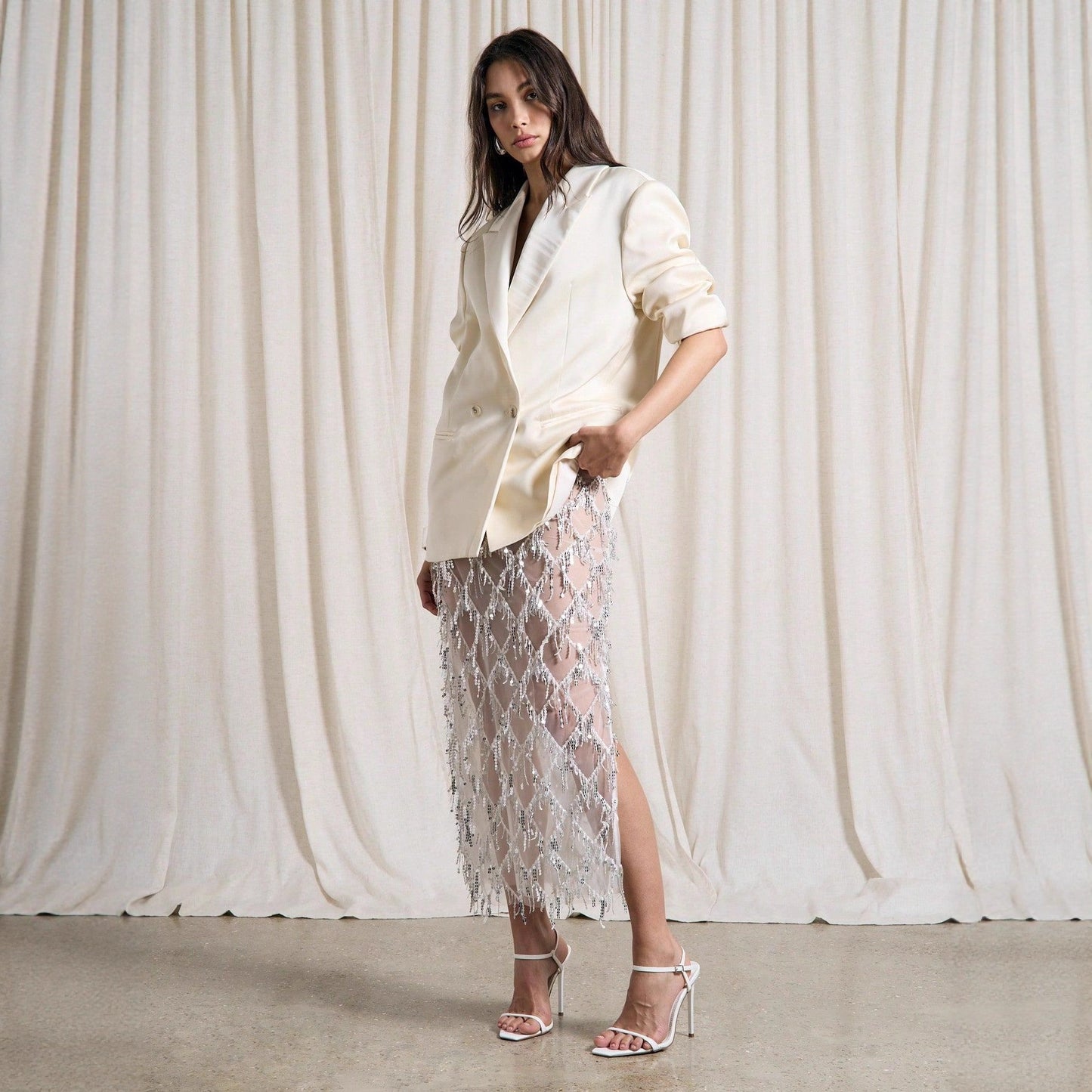 Sexy Sequined Tassel Sequins Skirt