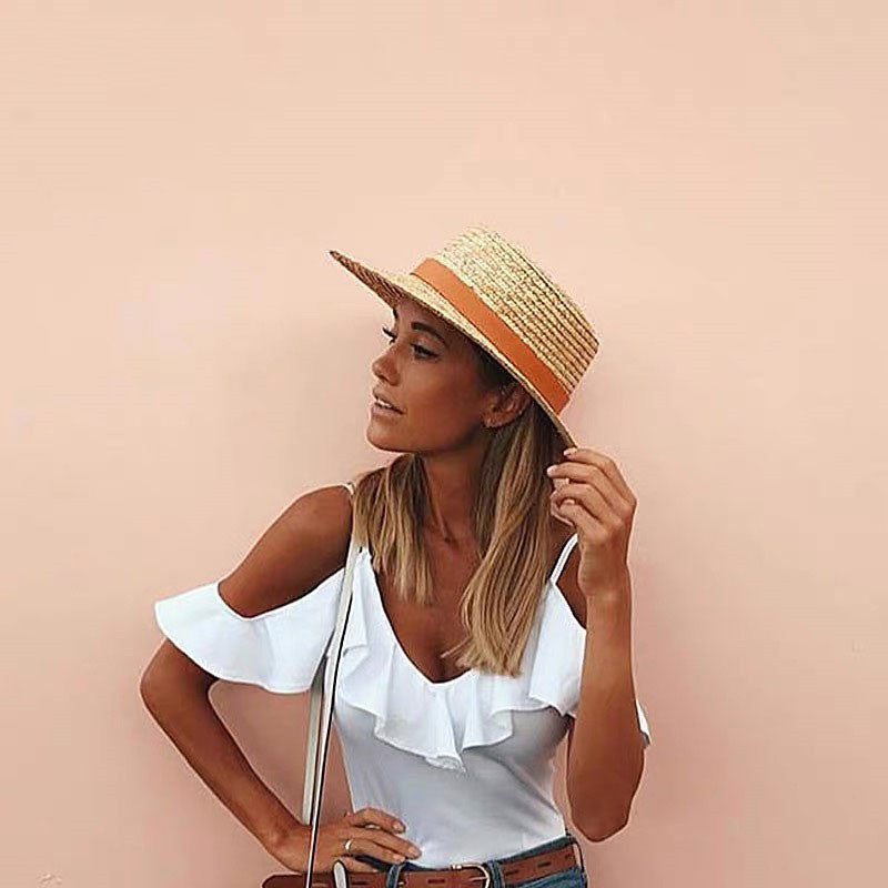 New Outdoor Travel Sunscreen Flat Top Straw Hat