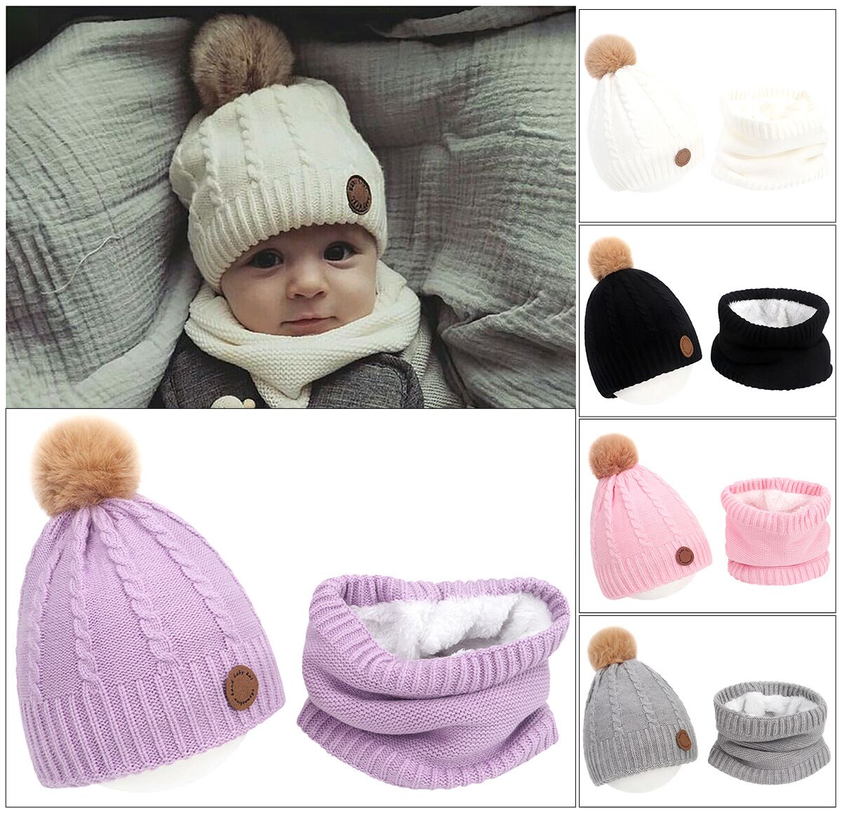 Children's Knitted Hat And Scarf Two-piece Autumn And Winter Fleece