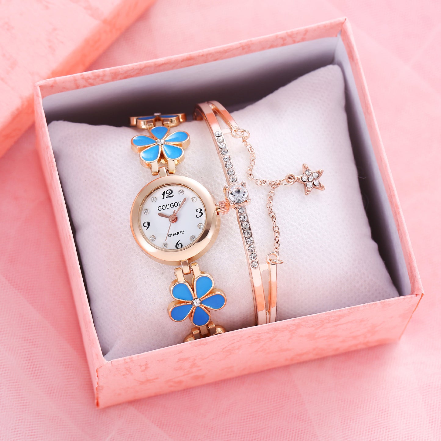 Damearmbåndsur Blomsterskive Armbåndssæt i to dele