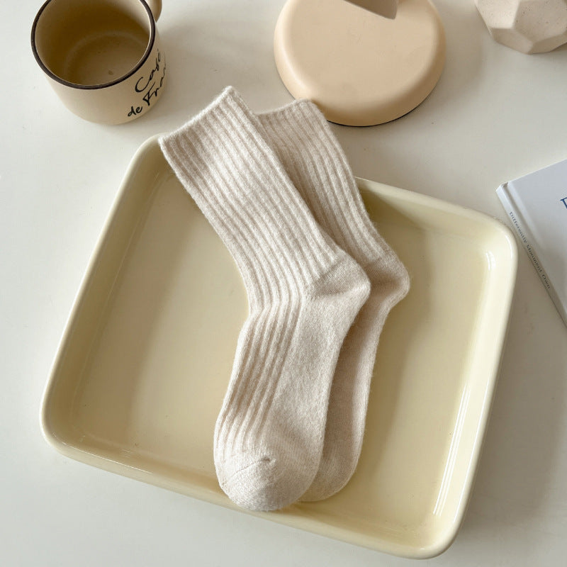 Womens Thickened Fleece-Lined Wool Mid-Calf Socks