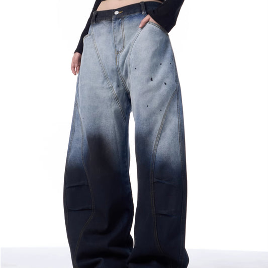 Gradient Tie-dye Machete Jeans Brede Benbukser til Kvinder