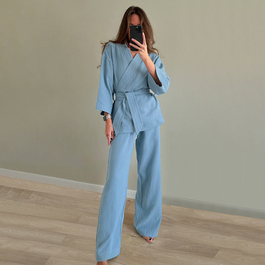 Pure Cotton Blue Cardigan-laced Nightgown