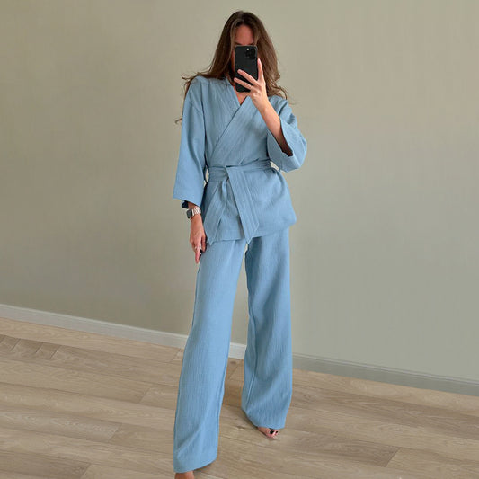 Pure Cotton Blue Cardigan-laced Nightgown