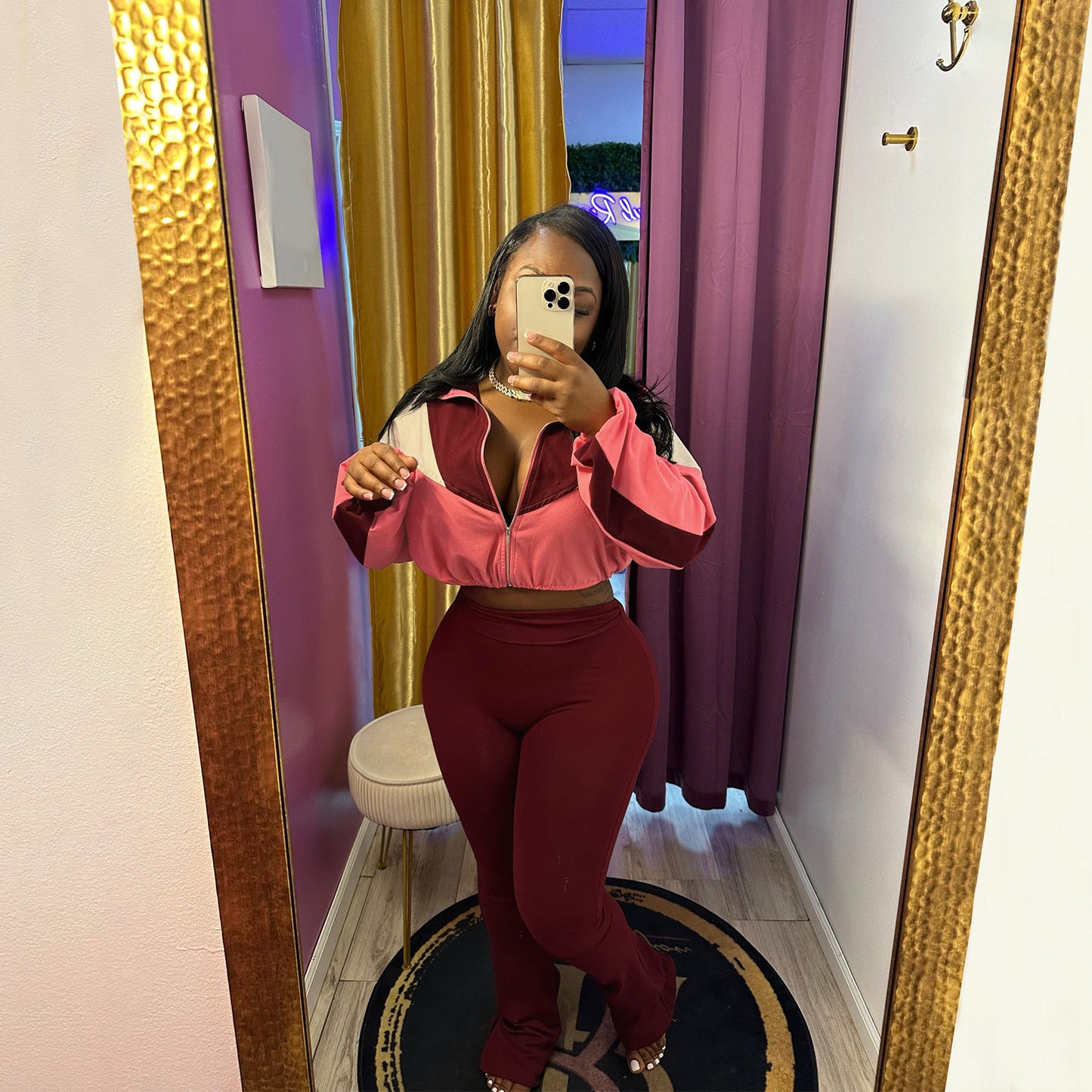German Fleece Color-blocked Zippered Cardigan And Leggings Sport Two-piece Set