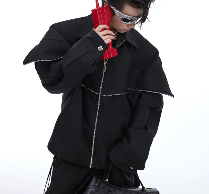 Cape Stitching Padded Shoulder Jacket Simple High-end Jacket