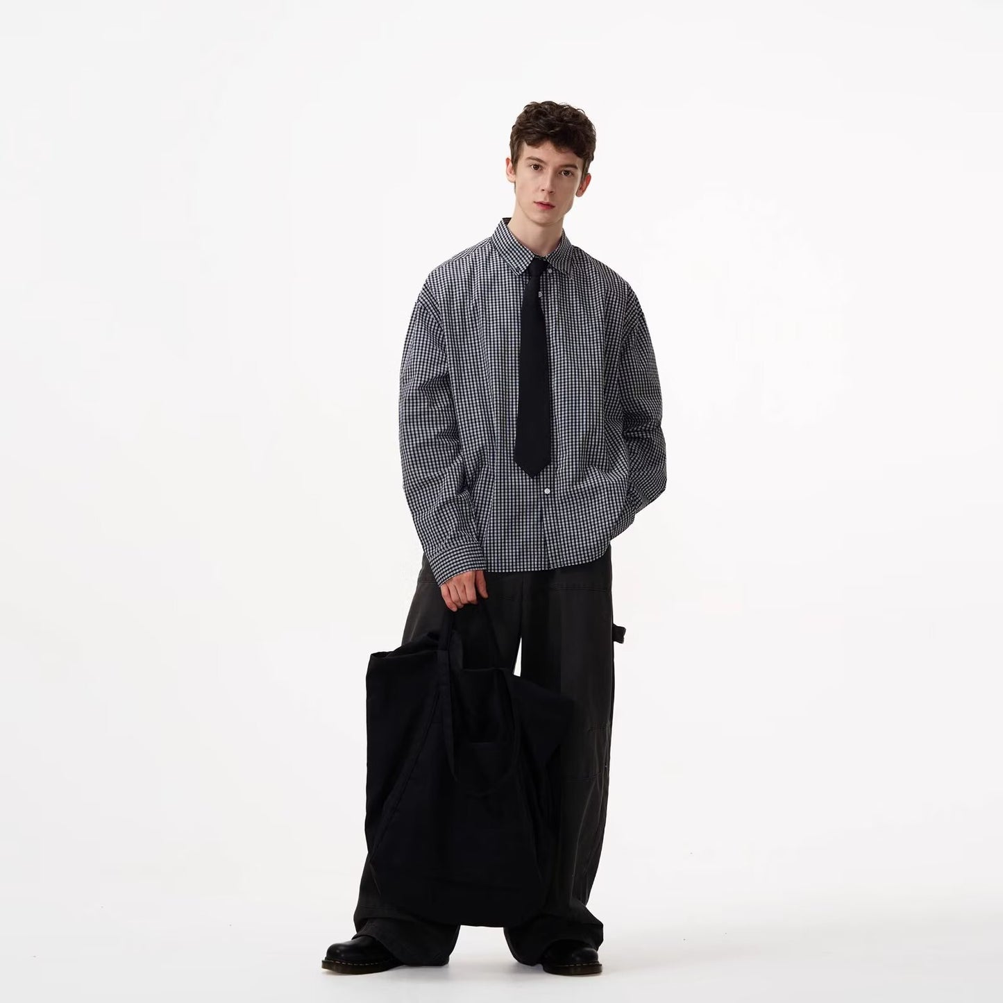 Mens Long-sleeve Shirt With A Small Check Pattern For Spring And Fall