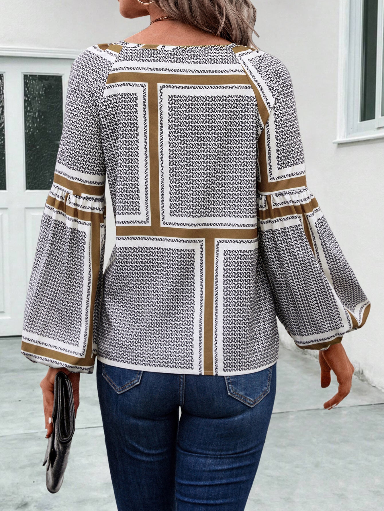 Fashion Lantern Sleeve Printed Shirt Women's Clothing