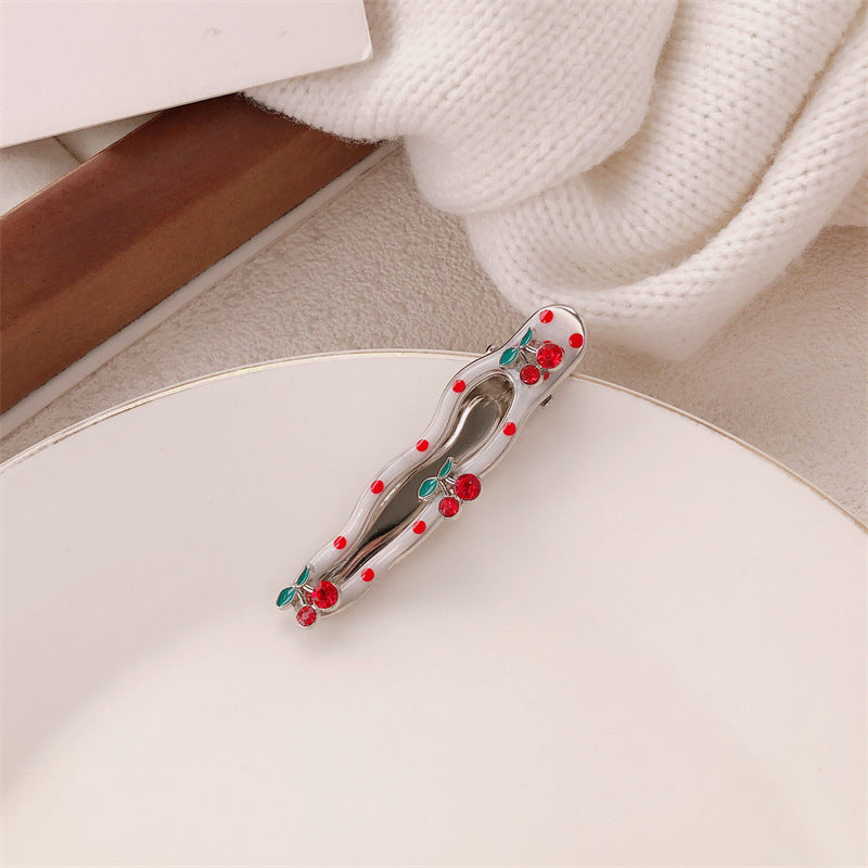 Red Stereo Love Heart-shaped Hairpin French Retro Dots Willow Leaf Clip