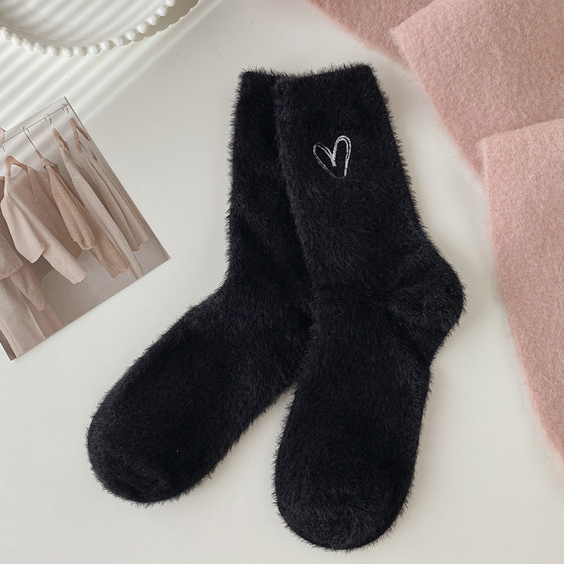 Women's Fashion Embroidered Mink Fur Socks