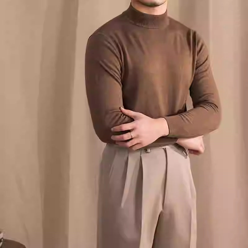 Soft Glutinous Skin-friendly Wool Mock Neck Sweater Gentleman