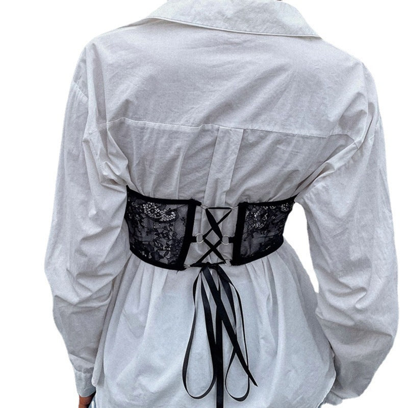 Lace Perspective Slim Fit Steel Ring Fishbone Girdle Vest