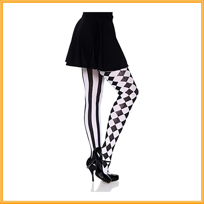 Halloween Magic Yin Yang Lodrette Striber Sort Og Hvid Klaverternede Bukser Strømpebukser