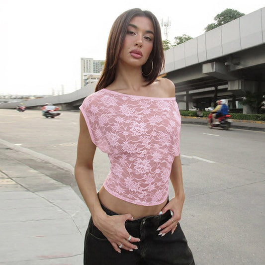 Womens Sheer Lace Bodycon Top