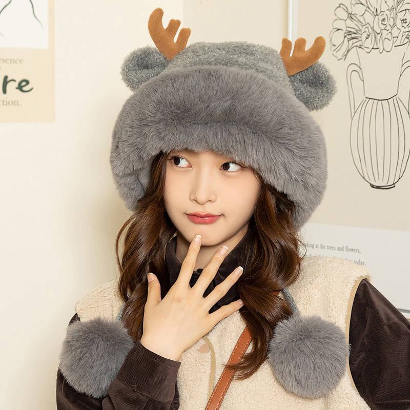 Christmas Antler Knitted Plush Hat For Women