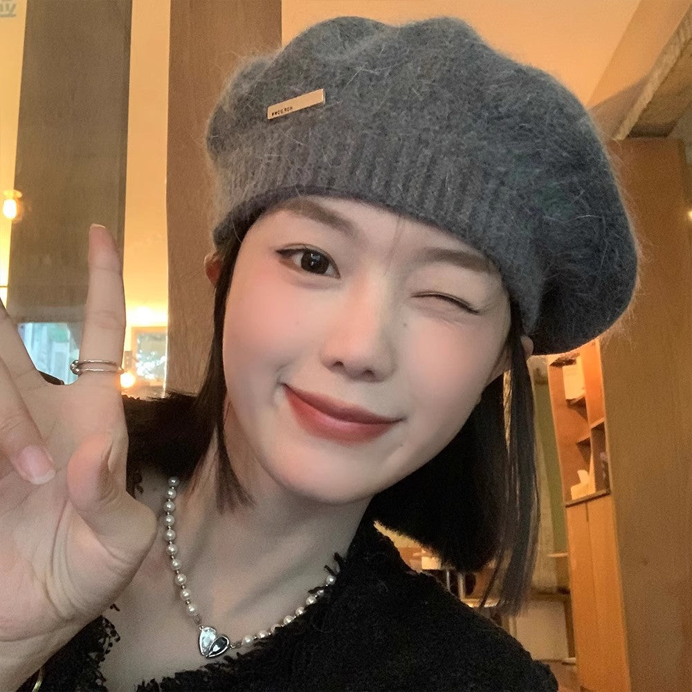 Knitted Gray Beret Women's Winter Warm