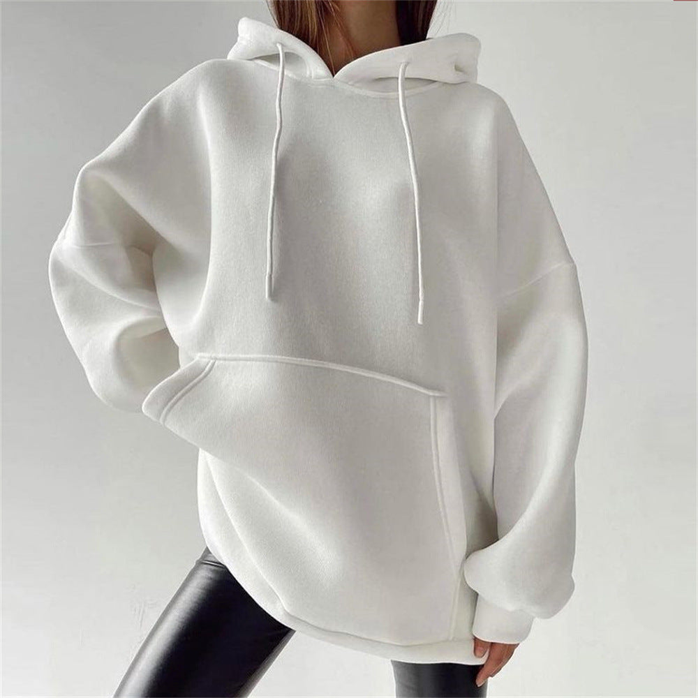 Fleece Pullover Loose Versatile Solid Color Hoodie Sweater