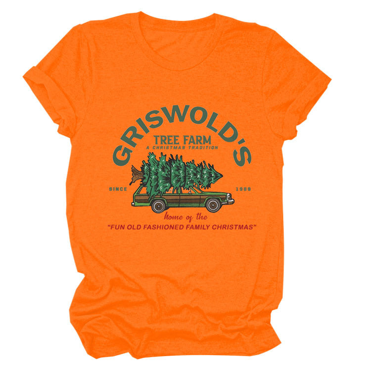 Christmas Tree Letters Fashion Short-sleeved Christmas Round Neck Women's T-shirt
