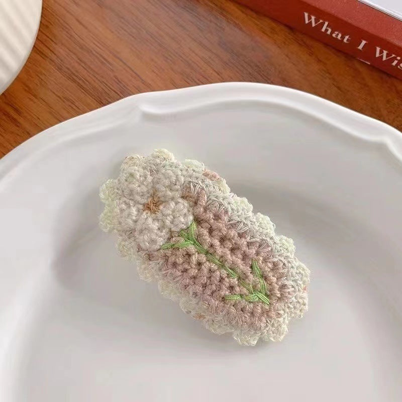 Versatile Knitted Yarn Sweet Flower Hair Clip