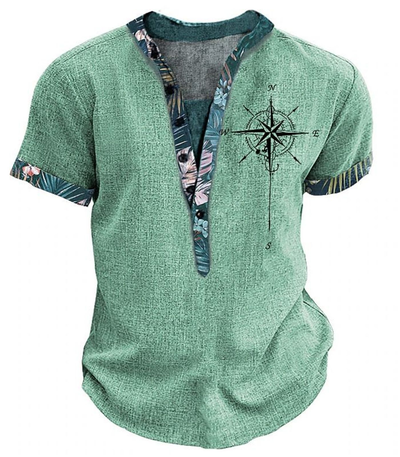European And American 3D Printed Shirt Youth Six Button Short Sleeve