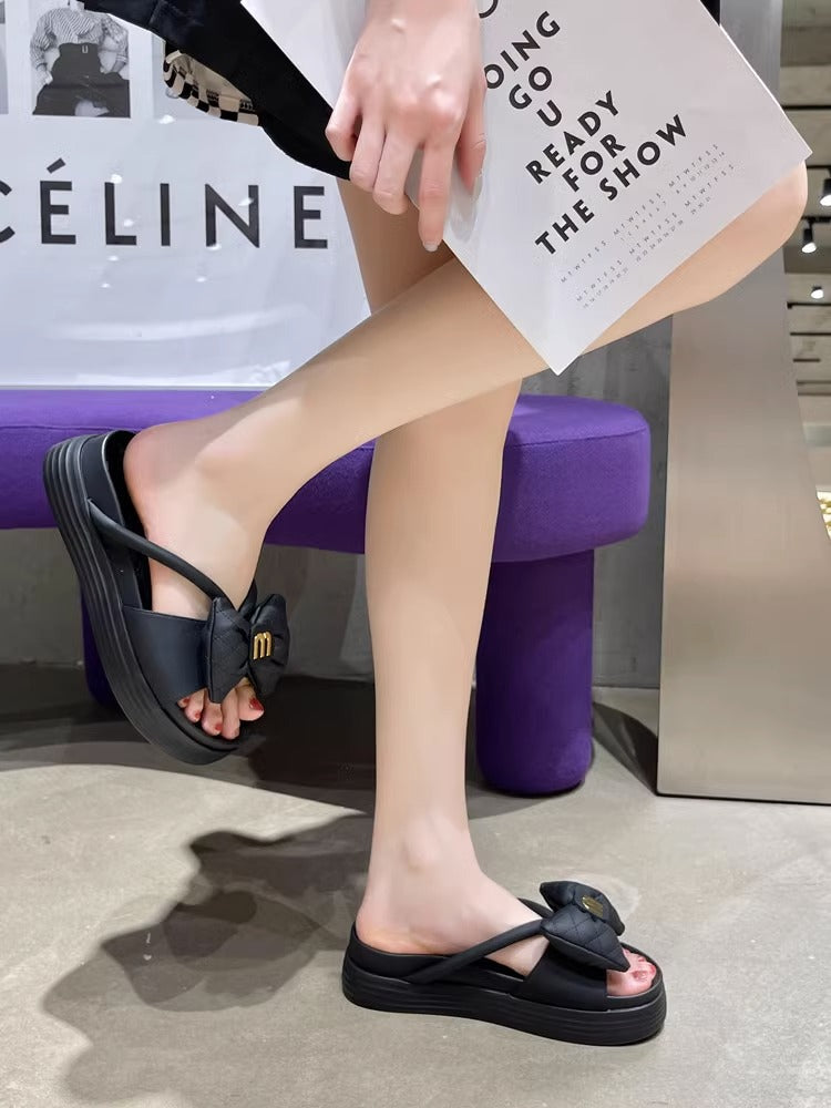 Bow Slippers Casual Platform Beach Shoes