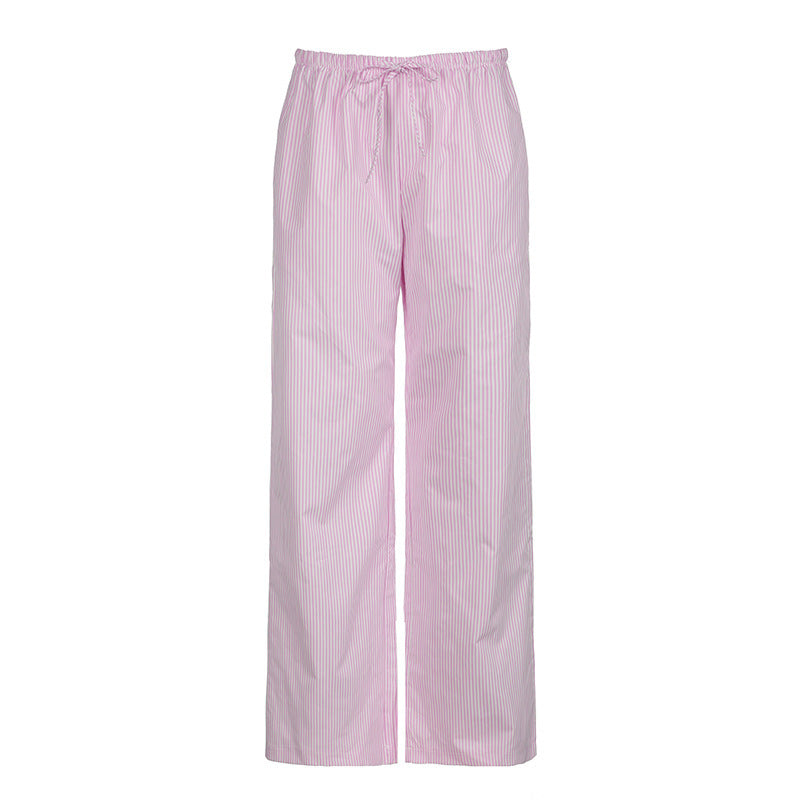 Lace-panelled Elastic-waist Drawstring-cinched Loose-fitting Pants