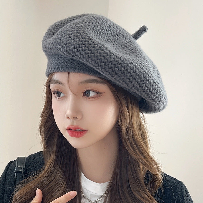 Knitted Beret Women's Ripple Wide Brim Simple And Fashionable