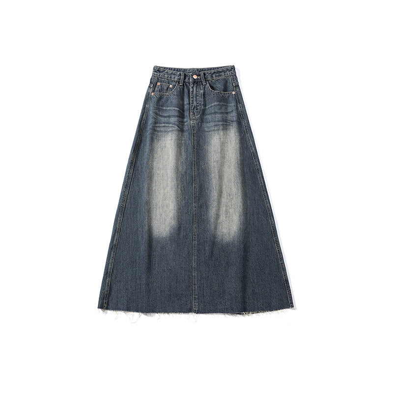 Women's Multi-colored Rough Edges Denim Skirt