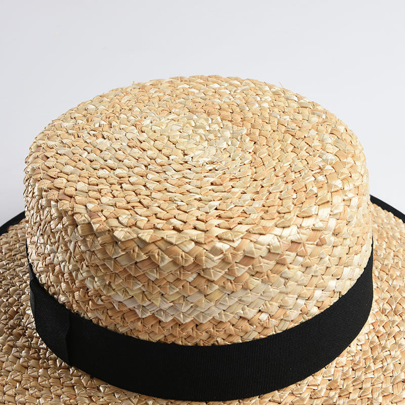 Natural Straw Flat Top Hat Ladies Beach Holiday Hat