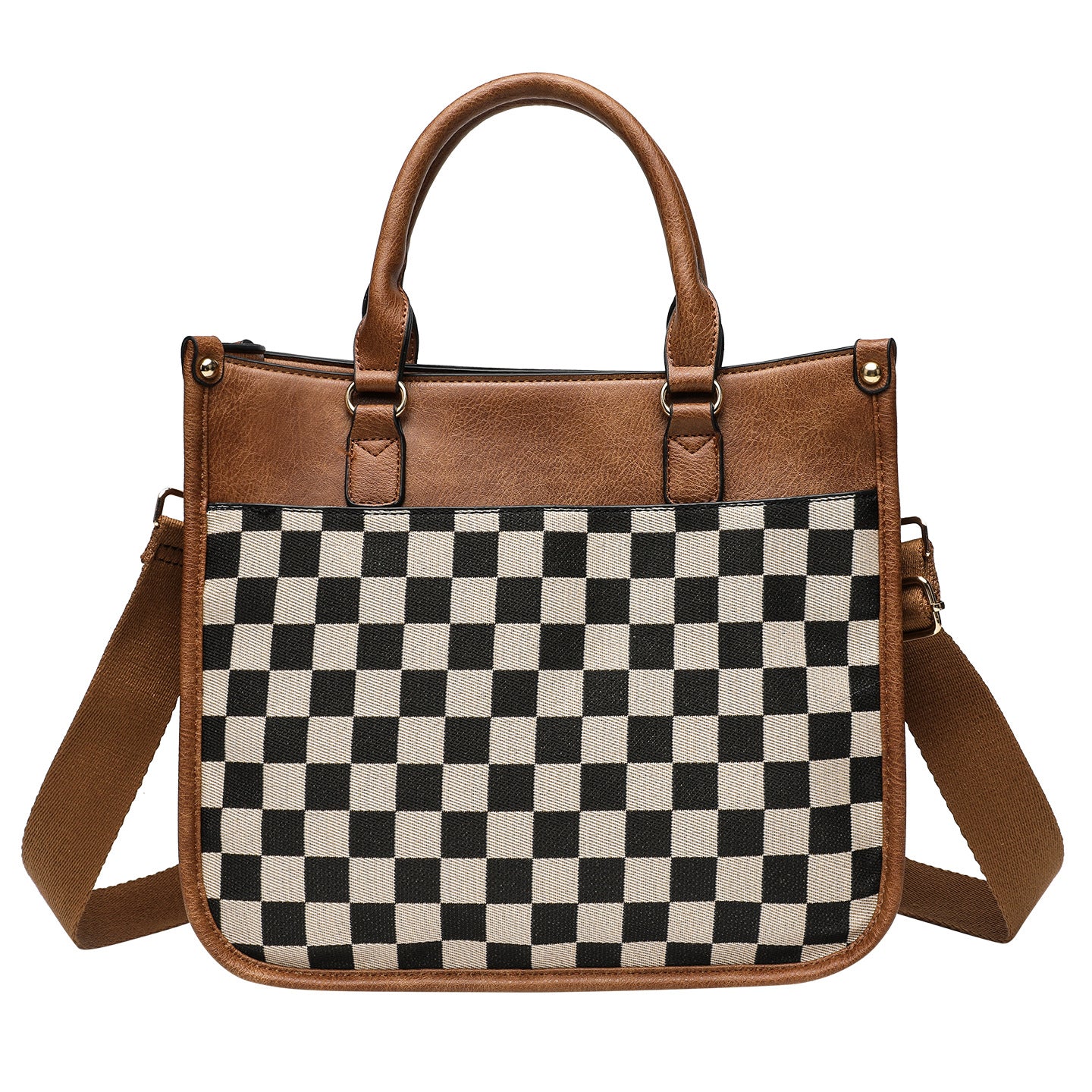 Large Capacity Chessboard Assorted Colors Retro Shoulder Bag