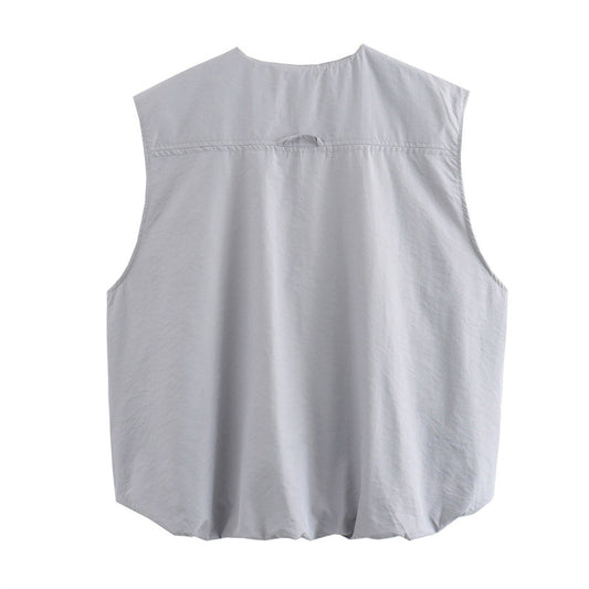 Pleated Hem Sleeveless Loose Vest
