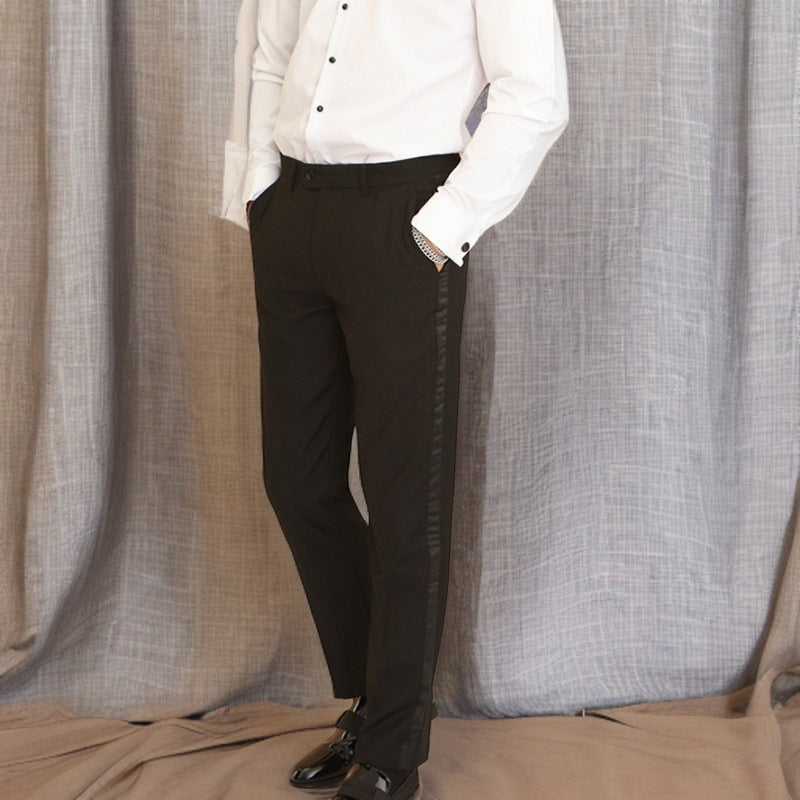 Slim-fit Color-blocked High-quality Four-season Casual Men's Suit Pants